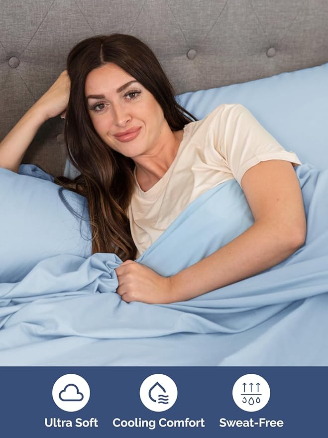 Extra Deep Cal King Sheet Set - 6 Piece Breathable and Cooling Sheets - Hotel Luxury Bed Sheets Set - Easy Fit - Soft, Wrinkle Free and Comfy Sheets Set - Light Blue Sheet Set with Extra Deep Pockets