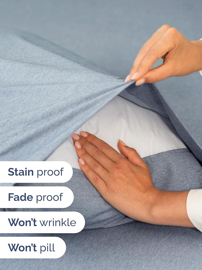 Extra Deep Full Sheet Set - 6 Piece Breathable and Cooling Sheets - Hotel Luxury Bed Sheets Set - Easy Fit - Soft, Wrinkle Free and Comfy Sheets Set - Heathered Blue Sheet Set with Extra Deep Pockets