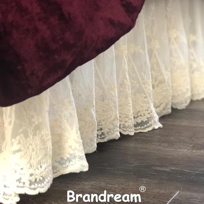 Brandream Lace Bed Skirt Boho Bohemian Girl Baby Nursery Crib Bed Skirt Dust Ruffle - Solid Color Romantic Cream Off White Farmhouse Chic 100% Cotton Ruffle Excellent Quality