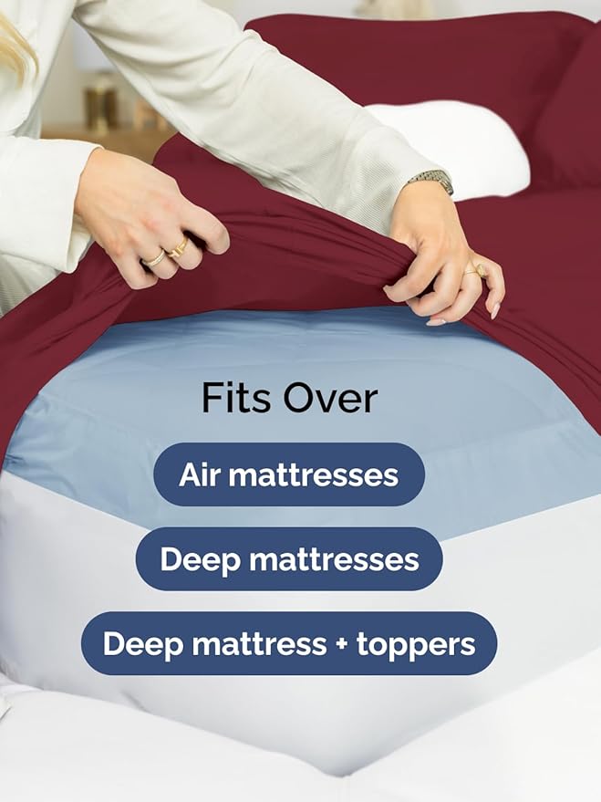 Extra Deep Twin XL Sheet Set - 4 Piece Breathable & Cooling Sheets - Hotel Luxury Bed Sheets Set - Easy & Secure Fit - Soft, Wrinkle Free & Comfy Sheets Set - Burgundy Sheet Set w/Extra Deep Pockets