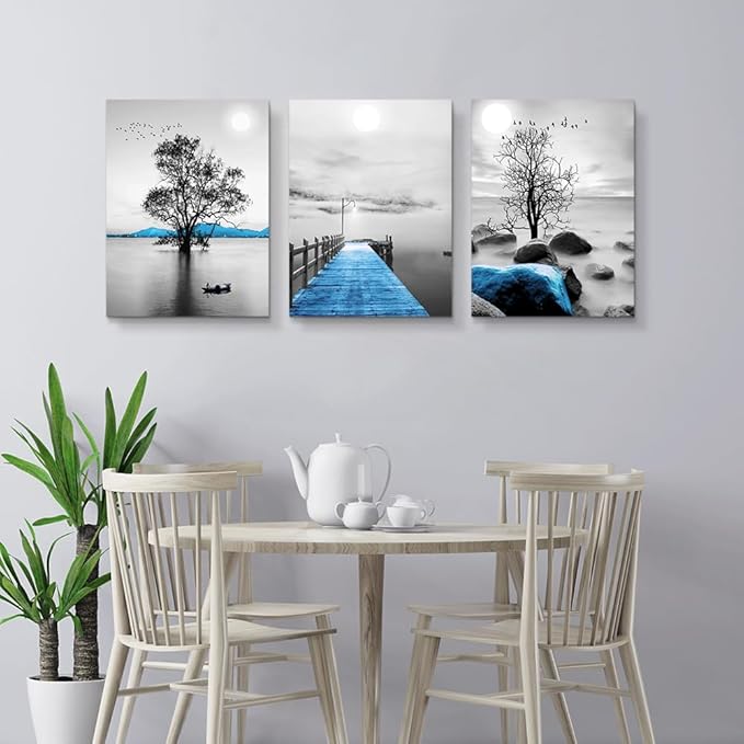 Wall Decorations For Living Room Framed Canvas Wall Art For Bedroom Office Wall Decor Black And White Ocean Landscape Wall Paintings Modern Posters Pictures Artwork For Bathroom Home Decor 3 Piece