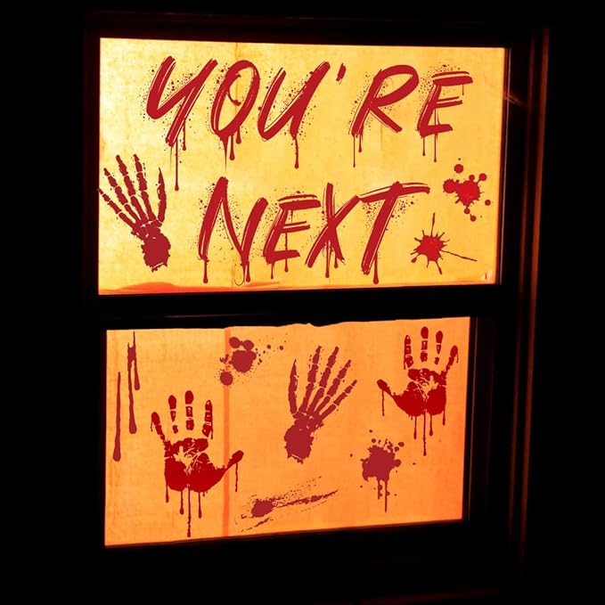 105 Pcs Bloody Halloween Decorations Bloody Footprints Floor Stickers Handprint Window Stickers Halloween Indoor Outdoor Wall Window Floor Stickers Decals (10 Sheets)