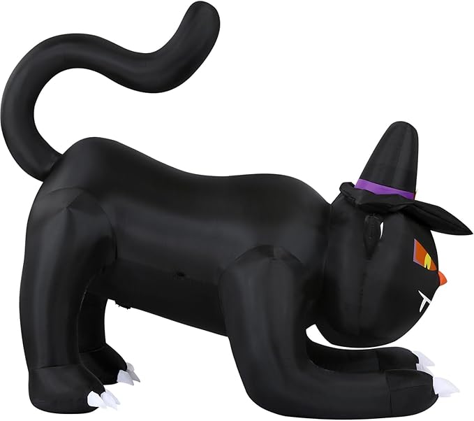 Haunted Hill Farm 6-ft. Wide Black Cat Blow Up with Lights, Outdoor Halloween Inflatable Decoration for Lawn and Yard, Giant Spooky Holiday Decor