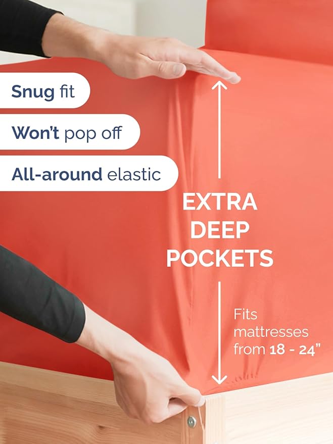 Extra Deep Full Sheet Set - 6 Piece Breathable and Cooling Sheets - Hotel Luxury Bed Sheets Set - Easy & Secure Fit - Soft, Wrinkle Free and Comfy Sheets Set - Coral Sheet Set with Extra Deep Pockets