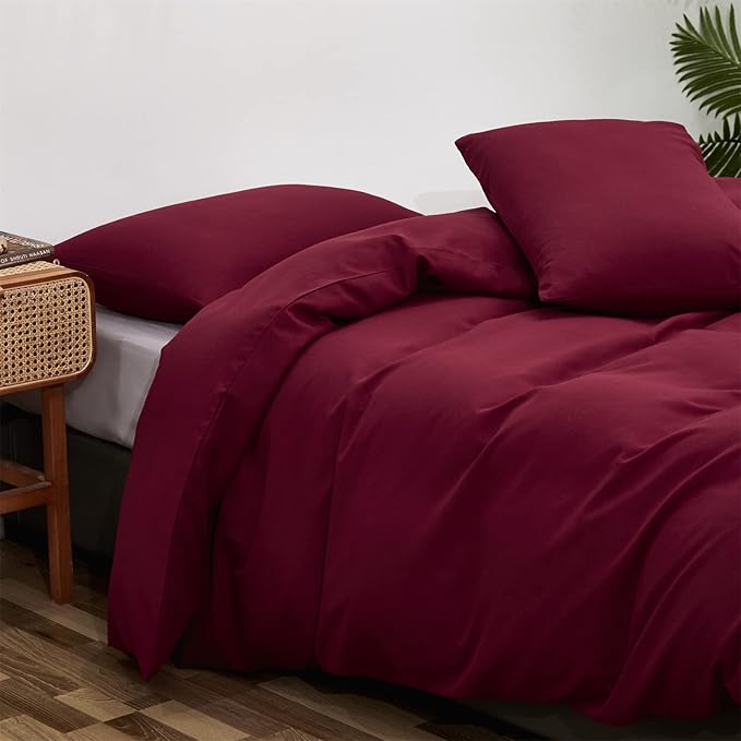 Wellboo Burgundy Comforter Set Twin Size Dark Red Bedding Set Women Girls Claret Wine Quilt Soft Crimson Blanket Quilts Rish Solid Deep Red Comforter Breathable Cozy Bedding for All Seasons