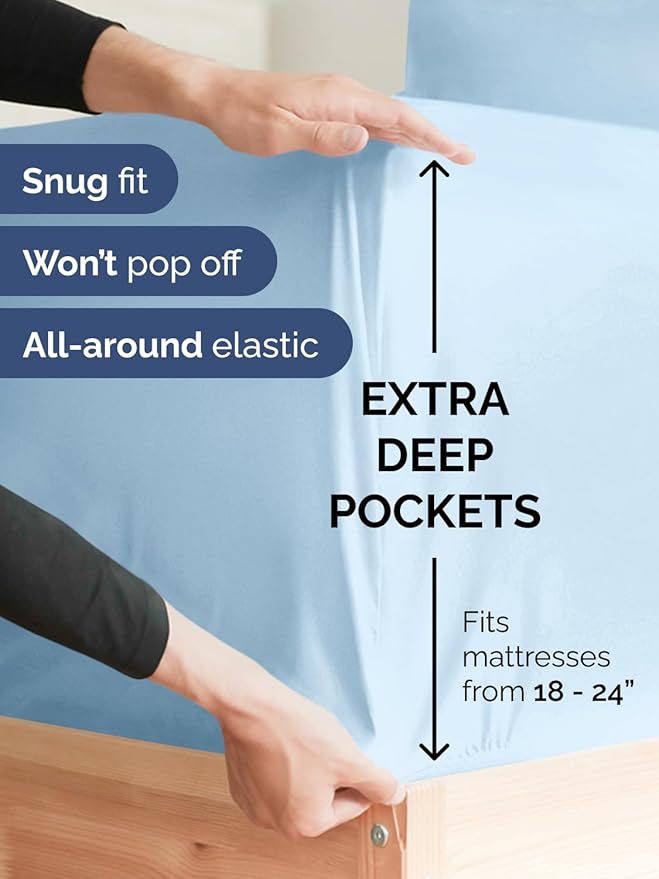Extra Deep Cal King Sheet Set - 6 Piece Breathable and Cooling Sheets - Hotel Luxury Bed Sheets Set - Easy Fit - Soft, Wrinkle Free and Comfy Sheets Set - Light Blue Sheet Set with Extra Deep Pockets