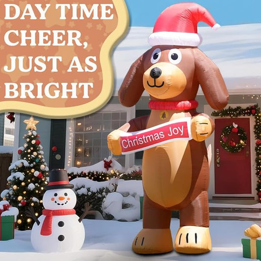 GARIG 10FT Christmas Inflatables Christmas Puppy Dog Outdoor Decorations, Christmas Blow Up Yard Decorations with Built-in LEDs for Xmax Outdoor Party, Yard, Garden