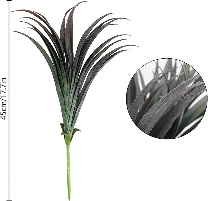Artificial Fake Grass, 24 PCS Outdoor Faux Plastic Plants Greenery UV Resistant for Outside Home Window Box Garden Office Patio Hanging Planter Front Porch Décor (Dark Green +Red)