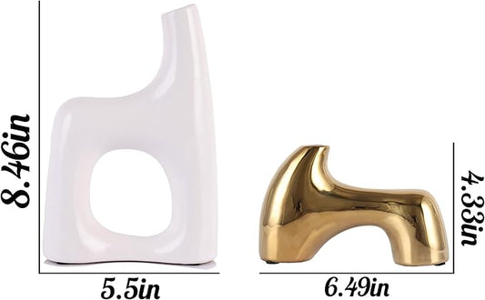 intertwining vase Set Snuggle Hollow Ceramic vase Set of 2 White and Gold vase Modern Boho Home Decor for Neutral Minimalist Vase for Dining Room Table Centerpiece Dining Room,Wedding Table Deco