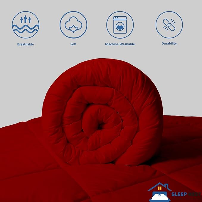 SLEEP-NEST Oversized Queen Comforter 98 x 98 - Hotel Luxury 1 Piece Down Alternative Pinch Pleat Comforter with 8 Corner Tabs - All Season Ultra Soft Pintuck Quilt 350 GSM - Lightweight - Burgundy