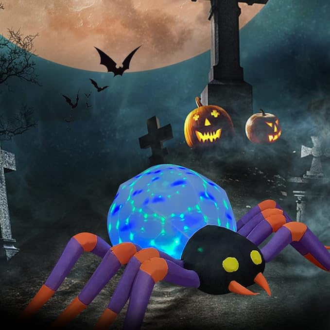 DomKom 8FT Halloween Inflatable Decorations Spider, Build-in Magic LED Lights Holiday Blow Up Yard Decoration for Halloween Holiday Party Outdoor,Garden Yard Lawn Decor