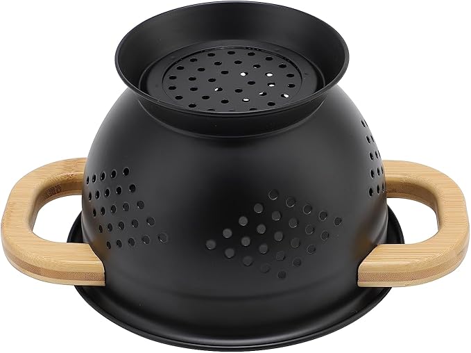 Metal Colander with Wood Handle | Set of 3 with Bamboo Handles | 1.5Q, 3Q, 5Q (Black Sesame Seed)