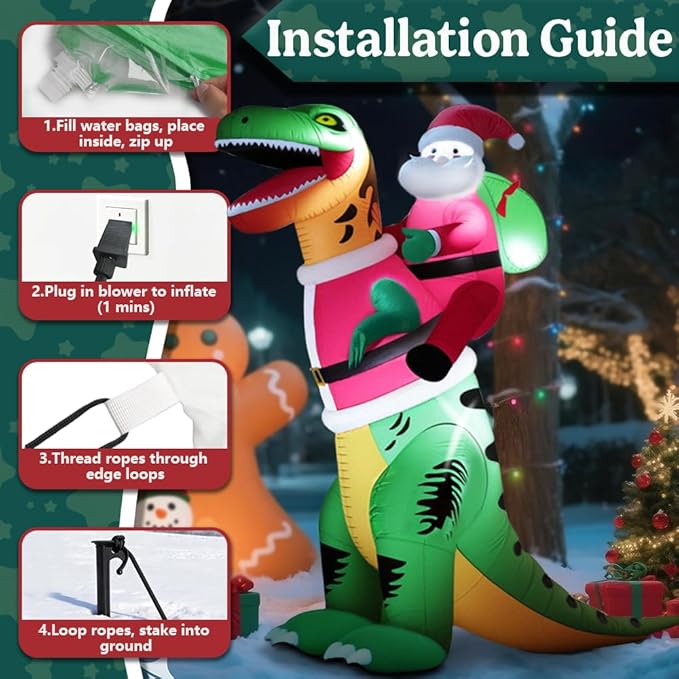GARIG 9FT Christmas Inflatables Dinosaur and Santa Claus Outdoor Decorations, Christmas Blow Up Yard Decorations with Built-in LEDs for Xmax Outdoor Party, Yard, Garden