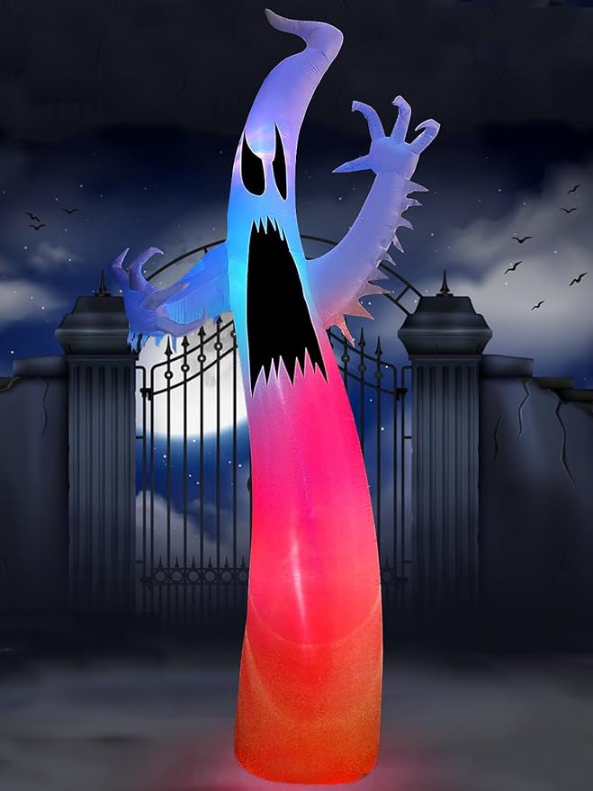 Kalolary 12FT Halloween Inflatables Scary Ghost Color Flashing Blow Up Skeleton Ghost, Outdoor Yard Inflatable Decoration with Multi-Colored LED Lights