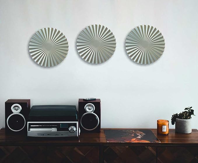 ITrixgan Metal Wall Art Decor, Silver Accents Sunburst Hanging Set for Living Room Bedroom, Set of 3
