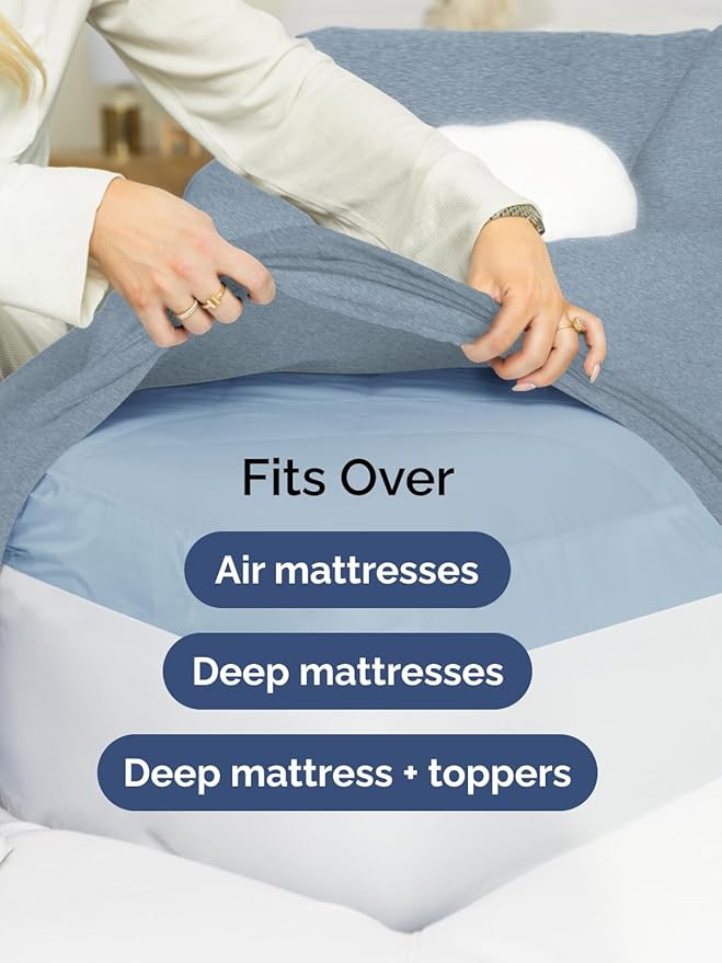 Extra Deep Full Sheet Set - 6 Piece Breathable and Cooling Sheets - Hotel Luxury Bed Sheets Set - Easy Fit - Soft, Wrinkle Free and Comfy Sheets Set - Heathered Blue Sheet Set with Extra Deep Pockets