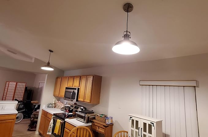 12 Inch LED 2 Pack 1 Light Pendant Light Industrial Vintage Fixtures Metal Chandelier Lights with Brushed Nickel Finish,Ceiling Lamp for Kitchen Home Island Dining Room Bedroom Farmhouse