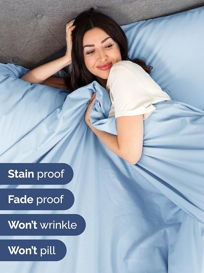 Extra Deep Queen Sheet Set - 6 Piece Breathable & Cooling Sheets - Hotel Luxury Bed Sheets Set - Easy & Secure Fit - Soft, Wrinkle Free & Comfy Sheets Set - Light Blue Sheet Set w/Extra Deep Pockets