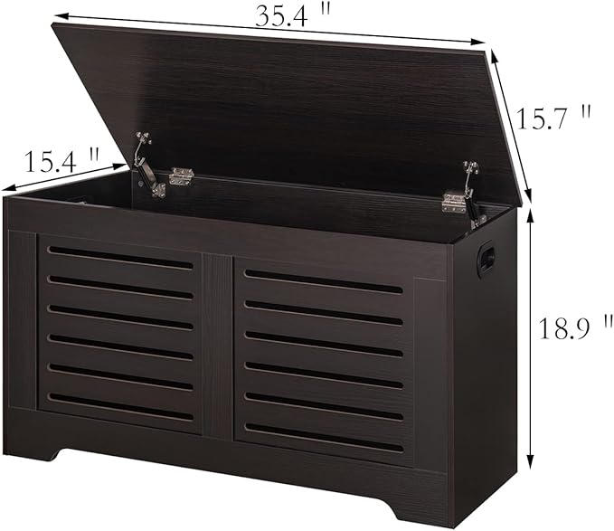 DINZI LVJ Storage Chest, Flip-Top Wooden Toy Box with 2 Safety Hinges, Retro Entryway Shoe Bench, Sturdy Large Storage Trunk for Living Room, Bedroom, Toddler Room, Easy Assembly, Espresso