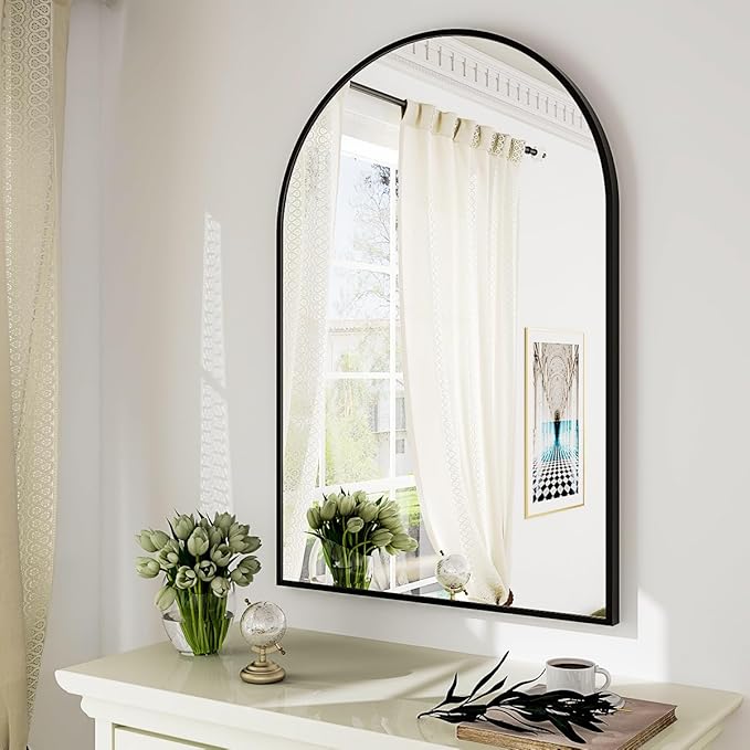 HARRITPURE 26" x 38" Arch Mirror Bathroom Wall Mounted Mirrors Black Vanity Mirror with Metal Frame for Bedroom Living Room Entryway