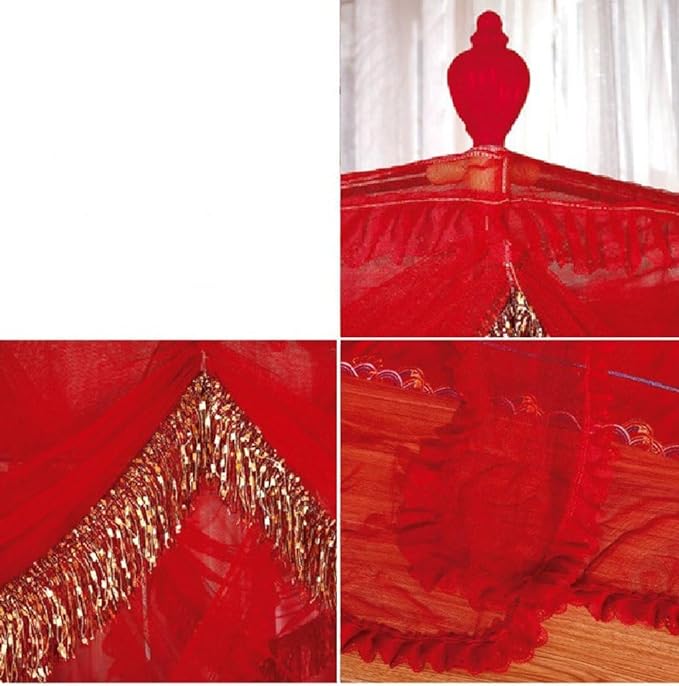 Mengersi Red Canopy Bed Curtains Bed Canopy,Four Corner Post Bed Curtains Elegant Bed Draperies Bedroom Decoration,Queen