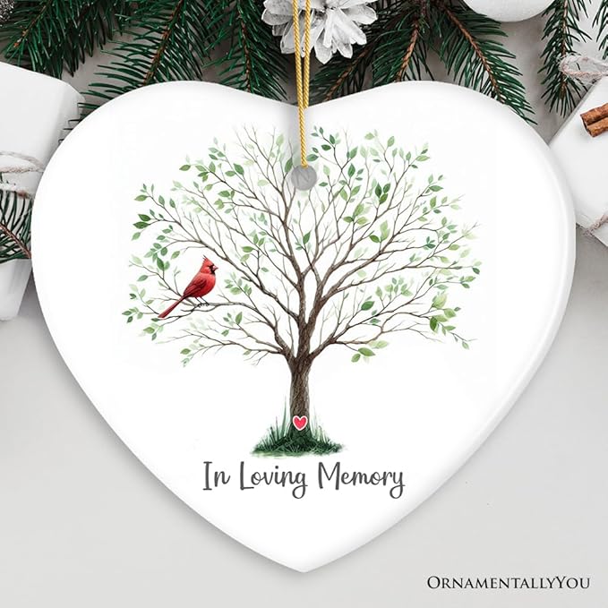 in Loving Memory of Mom and Dad Cardinal on a Tree Ornament, Heavenly Christmas Remembrance Gift, Version 1