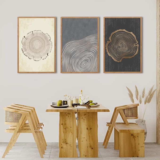 IARTTOP Framed Tree Ring Wall Art Set of 3 Modern Abstract Wood Stump Wall Decor for Living Room Bedroom1Office 16x24 Inch