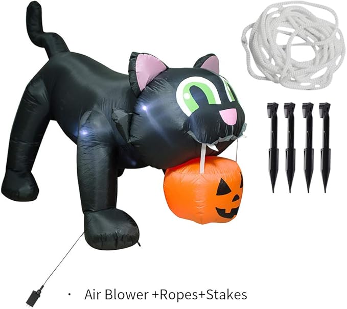 AJY 8 Feet Halloween Giant Black Cat with Pumpkin Inflatable LED Lights Decor Outdoor Indoor Holiday Decorations Blow up Lighted Yard Decor, Giant Lawn Inflatable Home Garden Party Favor Decoration