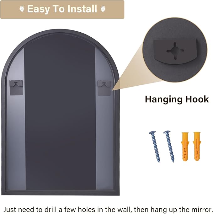 HARRITPURE 30"x40" Arched Bathroom Mirror - Black Wall Mounted Mirror - Black Arch Mirror - Aluminum Alloy Frame Bathroom Mirror Living Room, Bedroom, Bathroom and Entryway