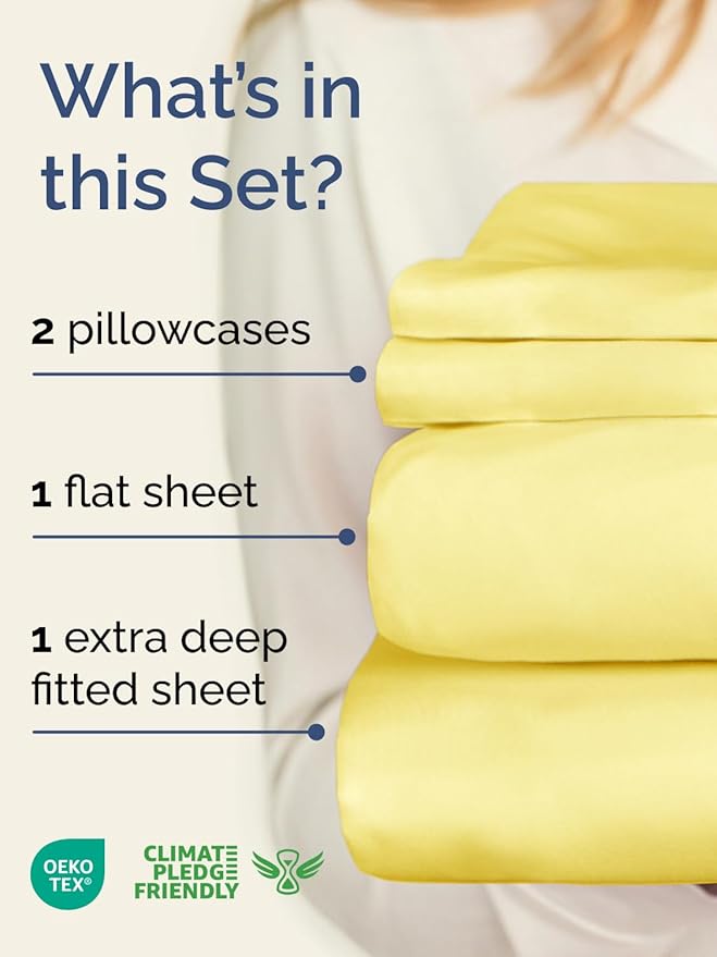 Extra Deep Twin XL Sheet Set - 4 Piece Breathable & Cooling Sheets - Hotel Luxury Bed Sheets Set - Easy & Secure Fit - Soft, Wrinkle Free & Comfy Sheets Set - Yellow Sheet Set with Extra Deep Pockets