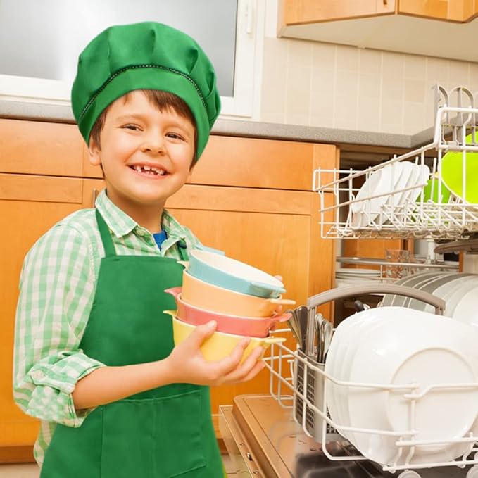 SUNLAND Kids Apron and Hat Set Children Chef Apron for Cooking Baking Painting