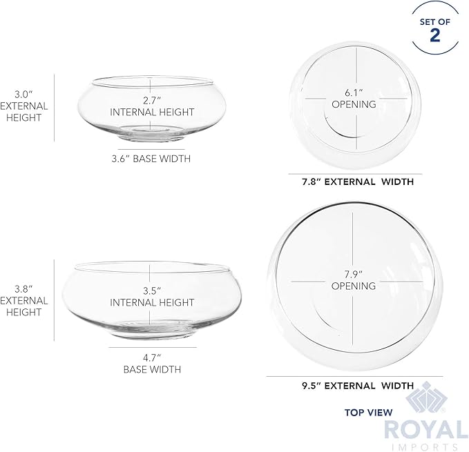 Royal Imports Round Glass Vase Set of 2 – Clear Decorative Glass Bowls for Flowers, Terrariums, Succulent Planters, Bubble Vases, Floral Decor Centerpieces, Glass Flower Pots for Home or Wedding Décor