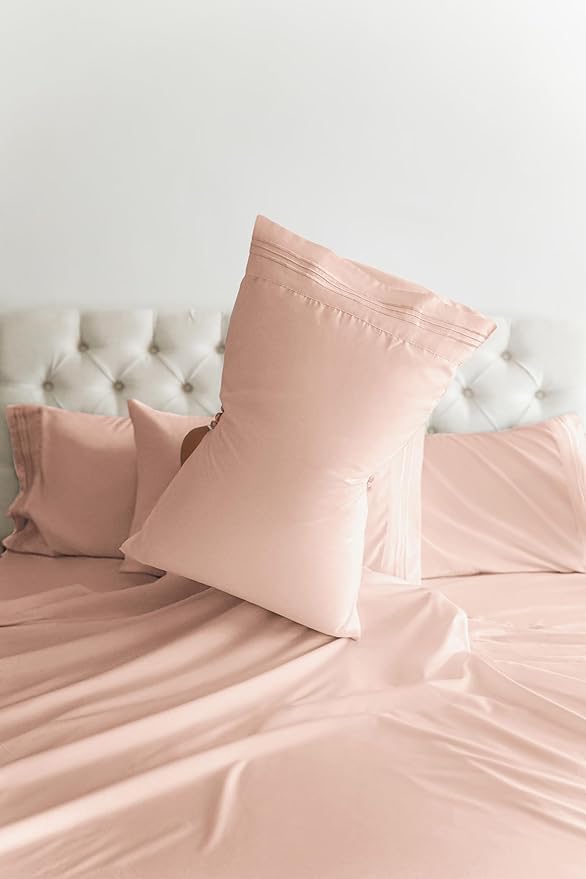 CGK Linens Twin 4 Piece Sheet Set - Cooling Sheets for Hot Sleepers - Hotel Luxury Bedding Set with 8-16 Inch Deep Pockets - 1 Flat & 1 Fitted & 2 Pillowcases - Soft and Wrinkle Free - Lavender Pink