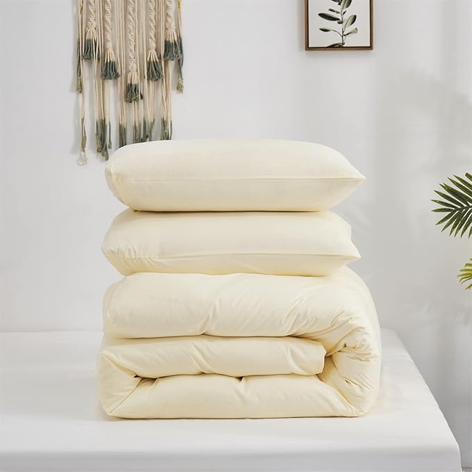Cottonight Ivory White Comforter Set California King Beige Bedding Comforter Set Cal King Off White Solid Blanket Quilts Modern Soft Breathable 3 Piece Ivory White Bedding Set