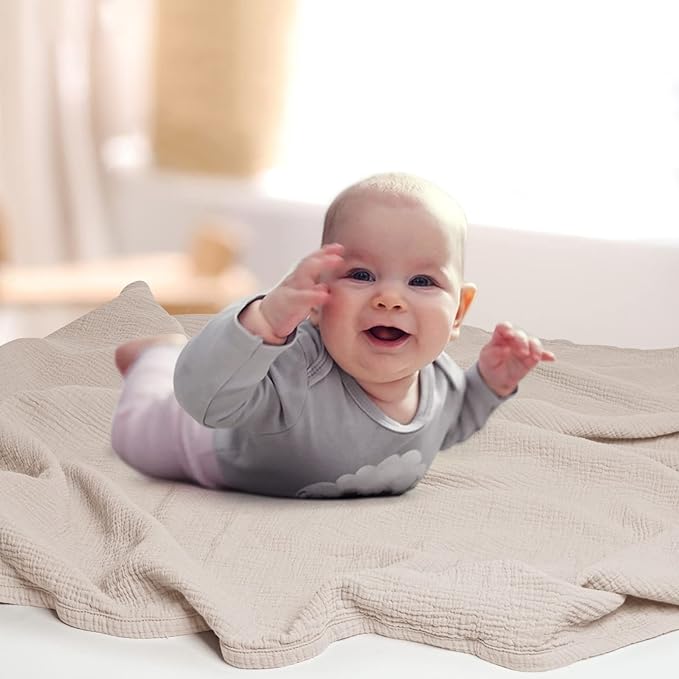 Lulu moon Muslin Quilt Blanket, Crib Blanket for Baby and Toddler,47x47 Inches(Ivory)