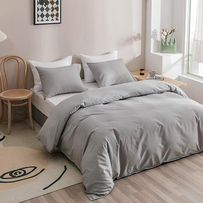 Wellboo Silver Grey Comforter Sets Full Women Men Light Gray Bedding Comforter Sets Girls Boys Elegant Grey Warm Blankets Adults Teens Solid Pale Color Quilts Durable Soft Pure All Gray Bedding