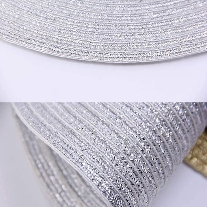 SHACOS Silver Glitter Round Braided Placemats Set of 8 Sparkle Bling Washable 15 inch Round Table Mats Woven Place Mats for Dining Table (Silver, 8)