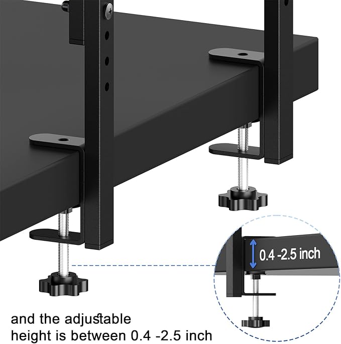 2-Tier Desk Shelf, Expandable Under Desk Storage, Clamp on Desk Shelf, Desktop Accessories for Offices, Study Rooms, and Game Rooms (Black)