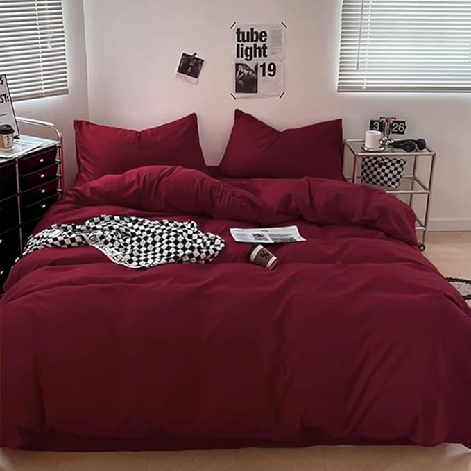 Wellboo Burgundy Comforter Set Twin Size Dark Red Bedding Set Women Girls Claret Wine Quilt Soft Crimson Blanket Quilts Rish Solid Deep Red Comforter Breathable Cozy Bedding for All Seasons