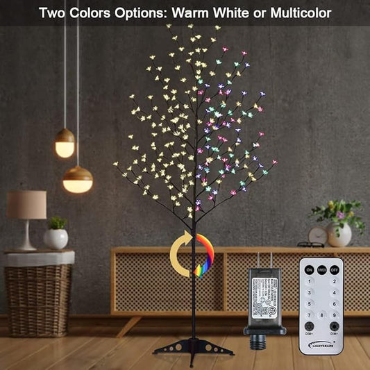 Lightshare 6.5FT LED Lighted Cherry Blossom Tree, 208 LED Warm White to Multicolor, Timer and Dimmer with Remote, Home Garden, Summer, Wedding, Holiday, Party Decoration for Indoor and Outdoor Use