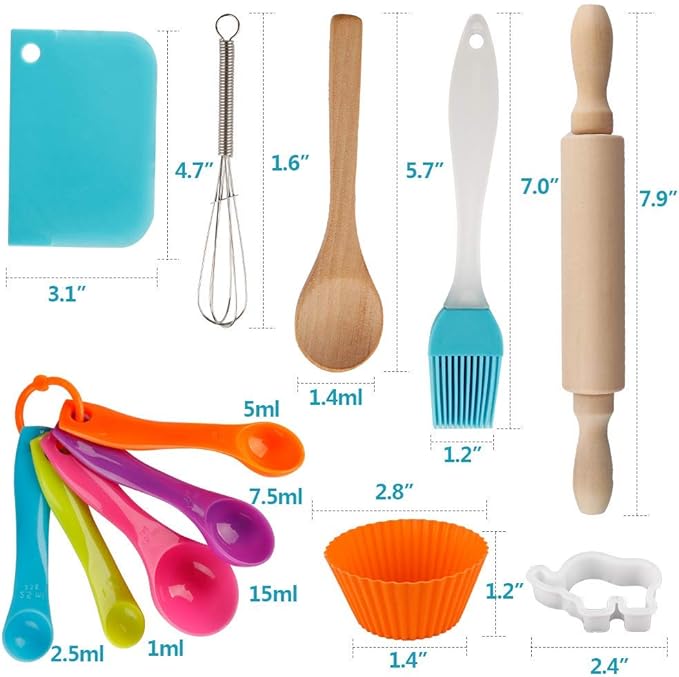 Vanmor Kids Basic Cooking and Baking Sets, 26 Pcs Kids Baking Sets with Kids Chef Hat and Apron for Girls Boys Toddler Dress Up Chef Costume Career Role-Playing Toys for 3456 Years Old Girl Boys Gifts