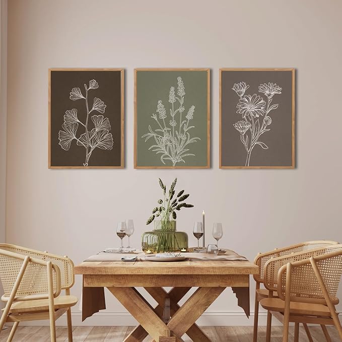 IARTTOP Framed Boho Botanical Picture Canvas Wall Art Vintage Floral Art Prints Minimalist Neutral Plant Wall Decor for Living room Bedroom Office-12 * 16 Inch Set of 3