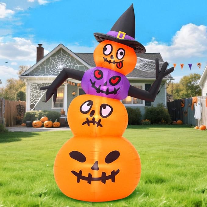 6FT Halloween Inflatable Decoration Blow up Pumpkins Inflatable with Hat,Outdoor Holiday Décor,LED Lights Blow Up Halloween Yard Decorations,Inflatables Outdoor for Holiday Garden Yard Lawn Décor