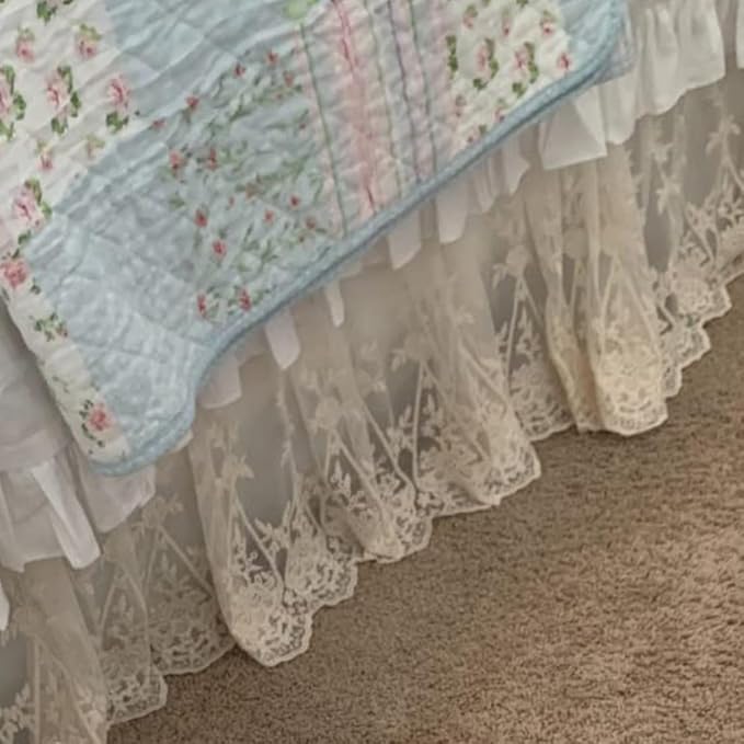 Brandream Lace Bed Skirt Boho Bohemian Girl Baby Nursery Crib Bed Skirt Dust Ruffle - Solid Color Romantic Cream Off White Farmhouse Chic 100% Cotton Ruffle Excellent Quality