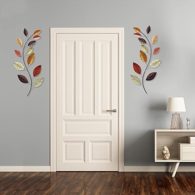 Adeco 37.5 inch Modern Metal Leaf Wall Decor For Living Room Set of 2, Large Metal Wall Art Sculptures For Bedroom, Hallway, Dinning Room