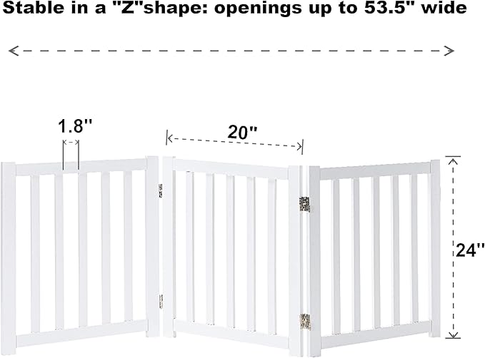 LZRS 3-Panel Wooden Free Standing Foldable Dog Gate – 24" High,Step-Over Safety Pet Gate for Doorways, Stairs, Hallways, Indoor Dog Barrier for Small to Medium Dogs & Puppies, White