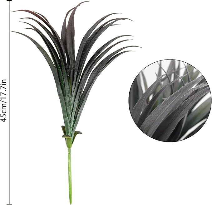 Artificial Fake Grass, 12 PCS Outdoor Faux Grasses Plastic Plants Greenery UV Resistant for Outside Home Window Box Garden Office Patio Hanging Planter Front Porch Décor (Dark Green +Red)