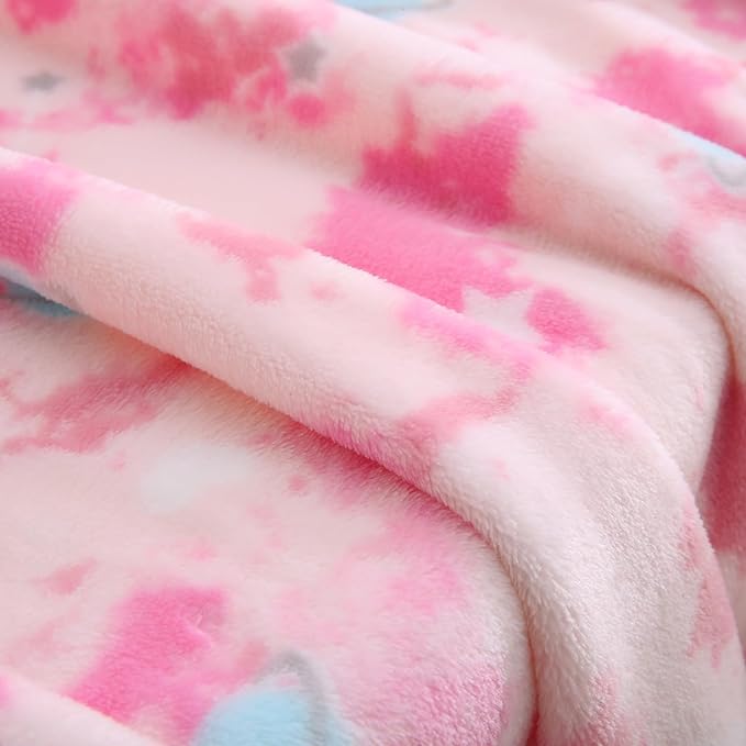 DaysU Plush Flannel Baby Blanket Super-Soft Lightweight, Printed Fleece Baby Blanket for Girls, Oversized Bed Throws for Kids and Children, Pink Space & Star, 50”x60”