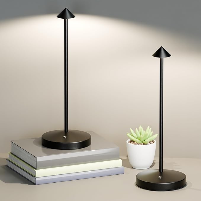 2Pack Cordless Table Lamp, Rechargeable Battery Operated Lamp 4000mAh with 3 Color Light Stepless Dimming Portable LED Desk Touch Table Lamp for Restaurant Nightstand Bedroom Living Room Black