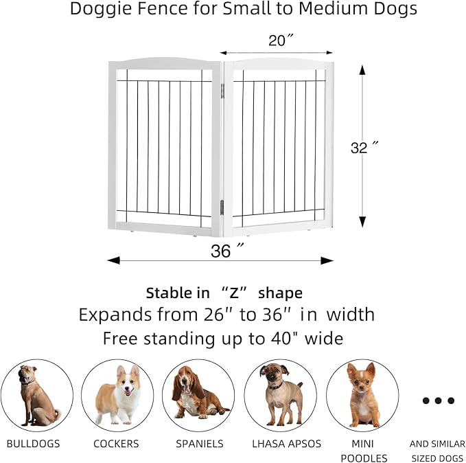 ZJSF Freestanding Foldable Dog Gate - Extra Wide Wooden White Puppy Gate - 2 Panels Pet Fence
